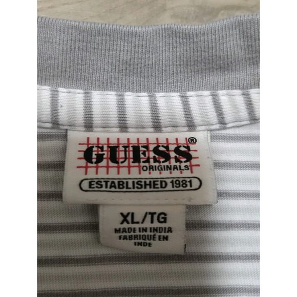 Vintage 90's Guess Jeans USA Embroidered Striped T Shirt Men's XL Gray White - Picture 7 of 8